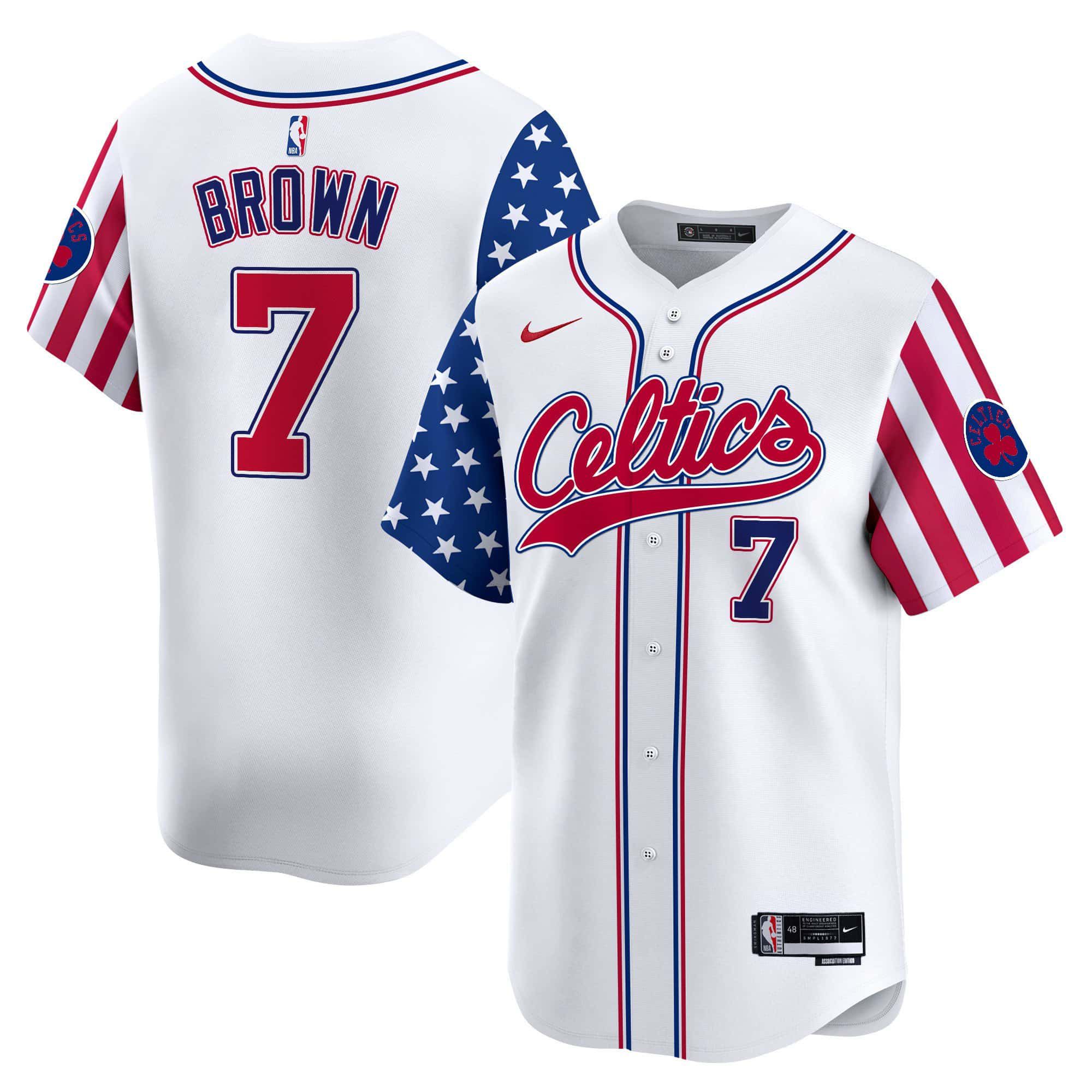 Men Boston Celtics #7 Brown White 2024 Nike Independence Day Baseball NBA Jersey